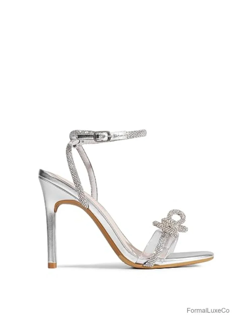 Crystal Rhinestone Bow Slingback Heels Square Toe Stiletto Wedding Party Shoes